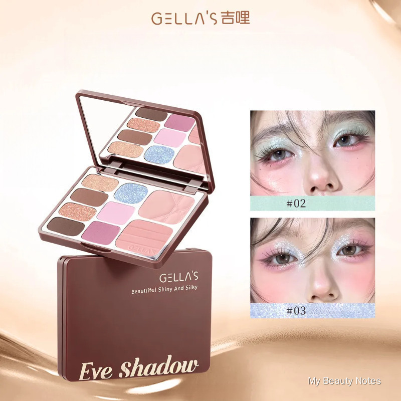 GELLA'S Star Glow Nine‑Color Eyeshadow Palette, Matte & Shimmer Multi‑Functional Makeup Palette for Blush, Highlighter,