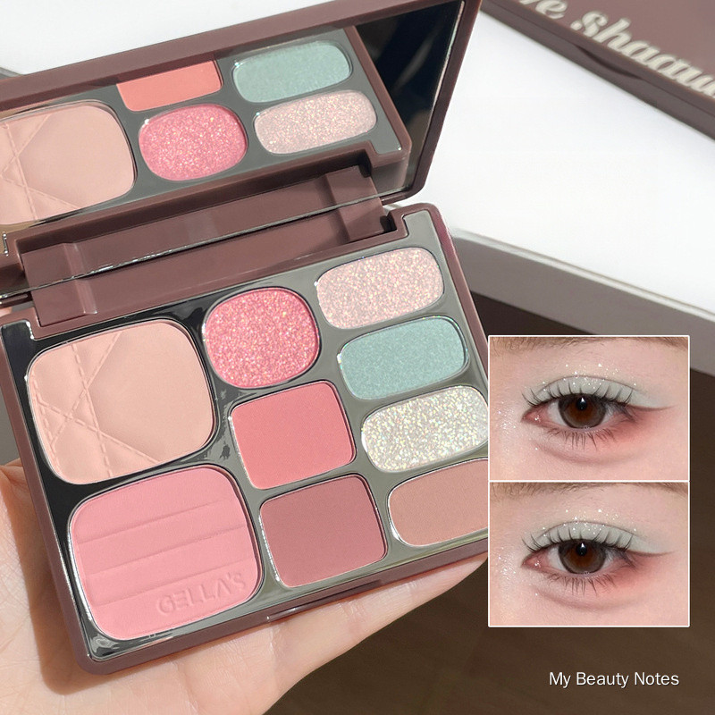 GELLA'S Star Glow 9‑Color Eyeshadow Palette, Matte & Shimmer Blush Highlight Multi‑Palette, Fine Texture, No Powder Fall