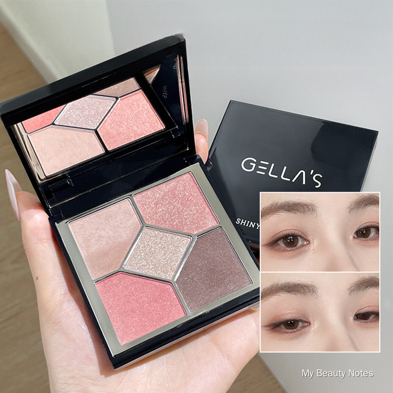 GELLA'S Floating Glitter 5‑Color Eyeshadow Palette, Korean‑Style Atmosphere Matte & Fine Shimmer, Versatile Shades, Low