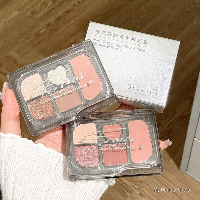 GELLA'S 5‑Color Multi‑use Makeup Palette, Matte Blush & Shimmer Eyeshadow, Beginner Friendly All‑in‑One Face Eye Palette