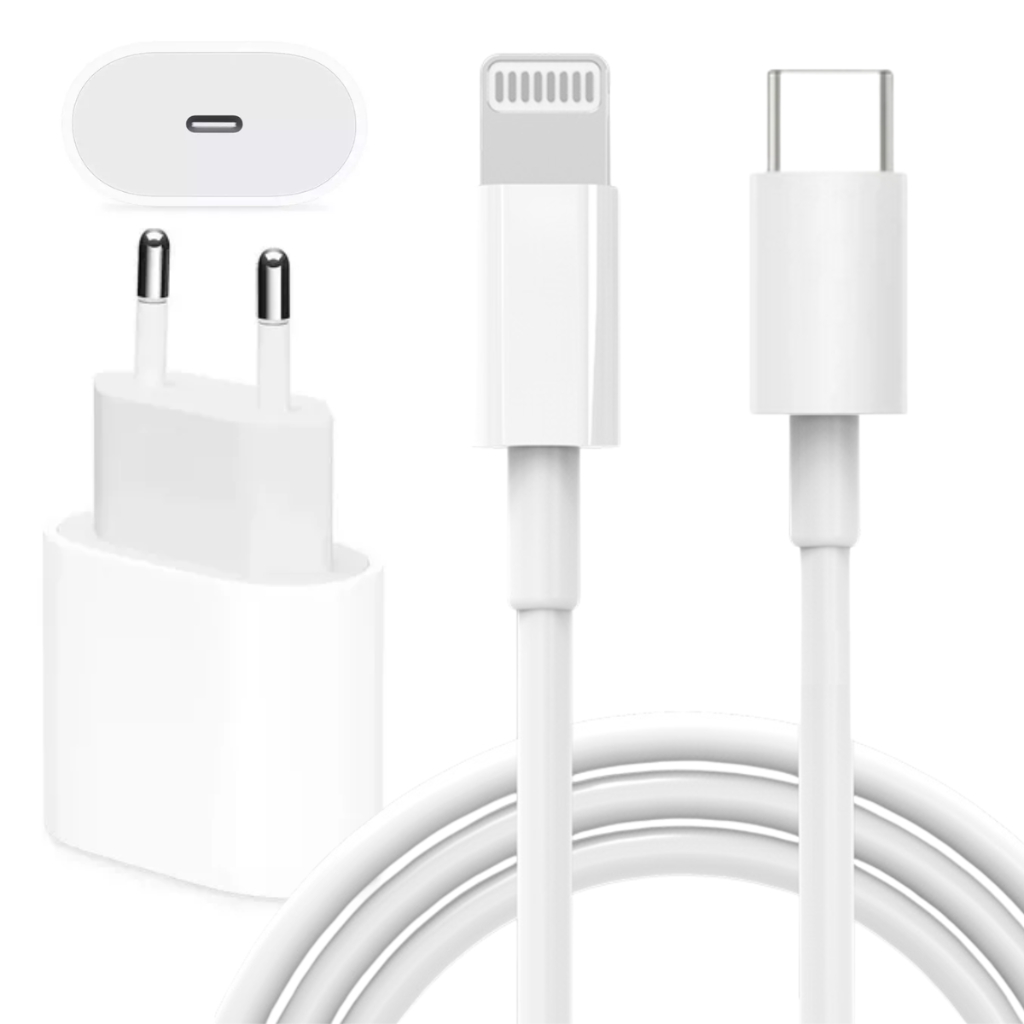 Carregador Compatível Com Lightning USB C + Fonte USB C Turbo 20w Rápido
