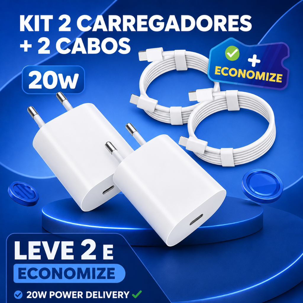 Carregador Turbo 20W Tipo C Rápido 2 Unidades Kit Duplo Compatível Com Android Samsung