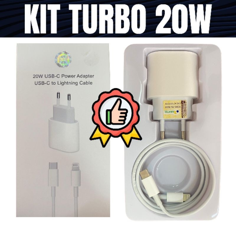 Carregador 20W Turbo Tipo C Lightning iPhone XR 11 12 13 14
