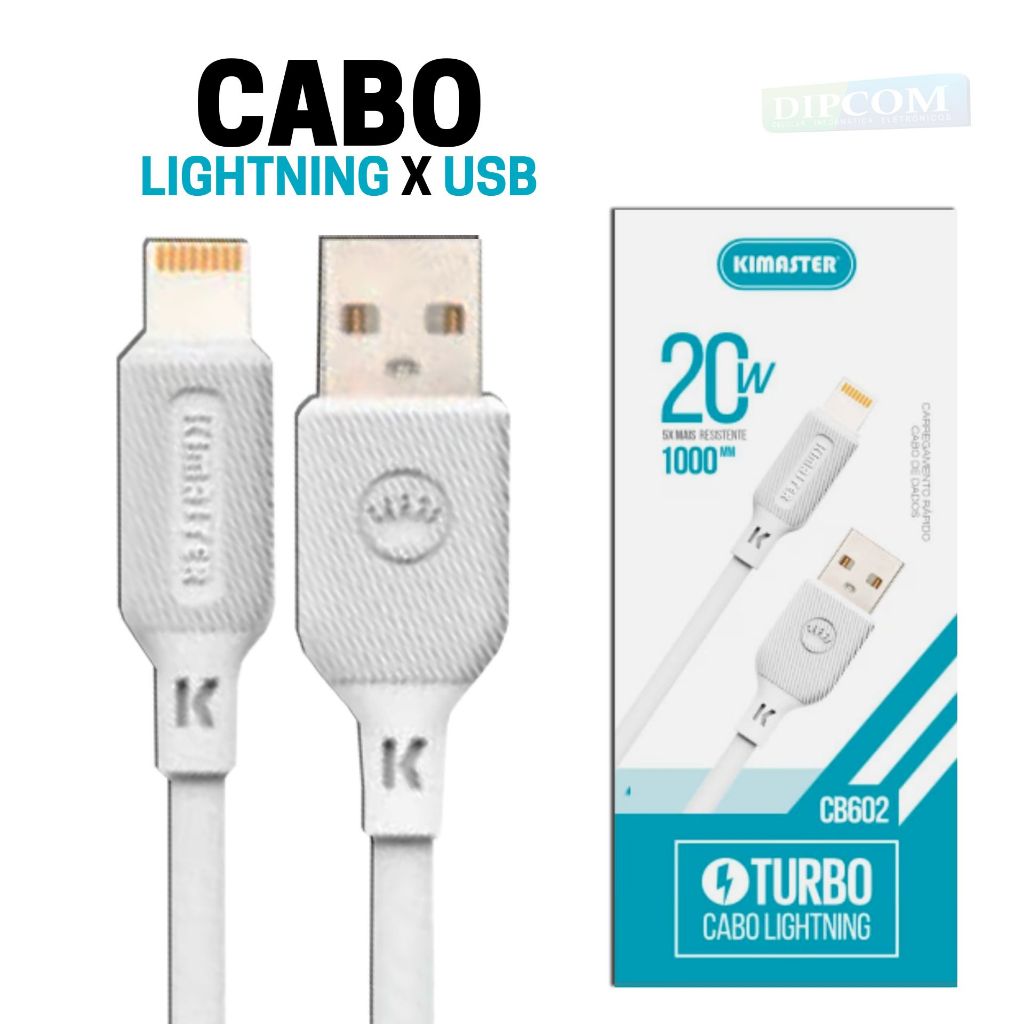 Cabo iPhone Lightning de Carregamento e Dados CB602 Turbo 20W 5A Original Kimaster