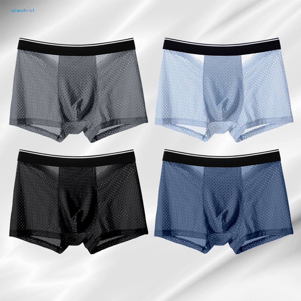 Men Boxer Briefs Acetate Fiber Underwear Men's Breathable Mesh 3d U-convex Supportive Non-restrictive Thin Solid Color S
