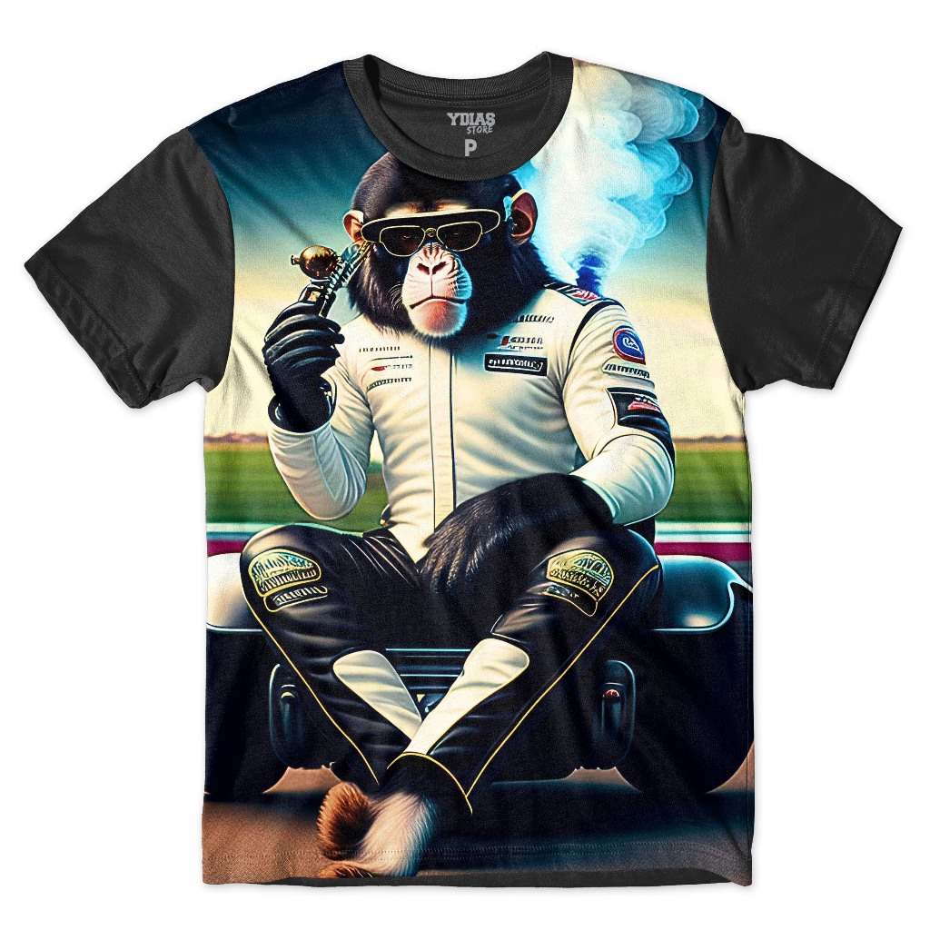 Camiseta Plus Size Macaco Piloto Corrida Monkey