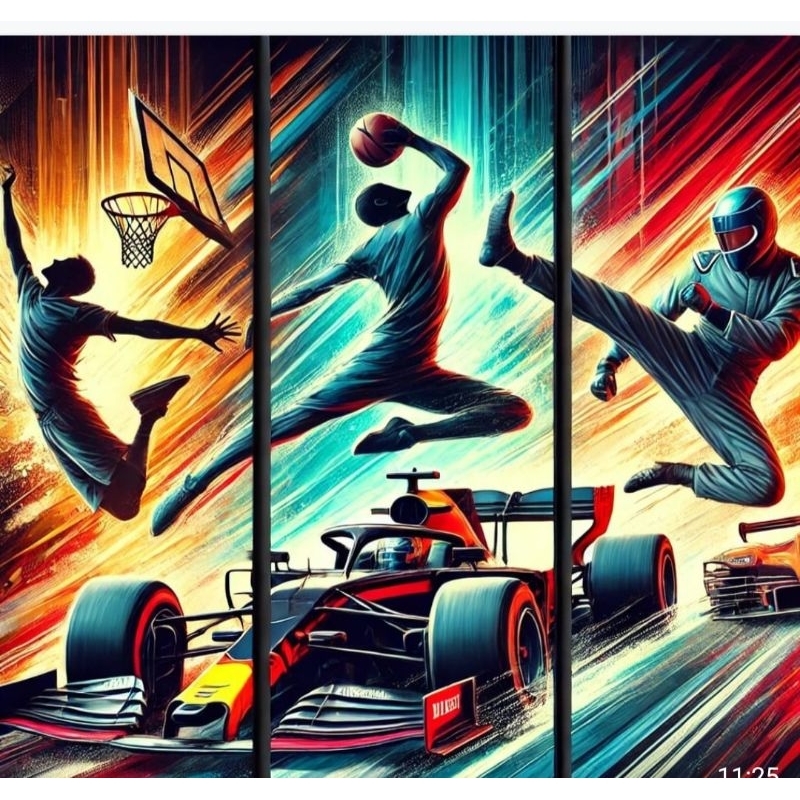 kit Quadros Decorativos 3 peças Corrida Piloto Colorido