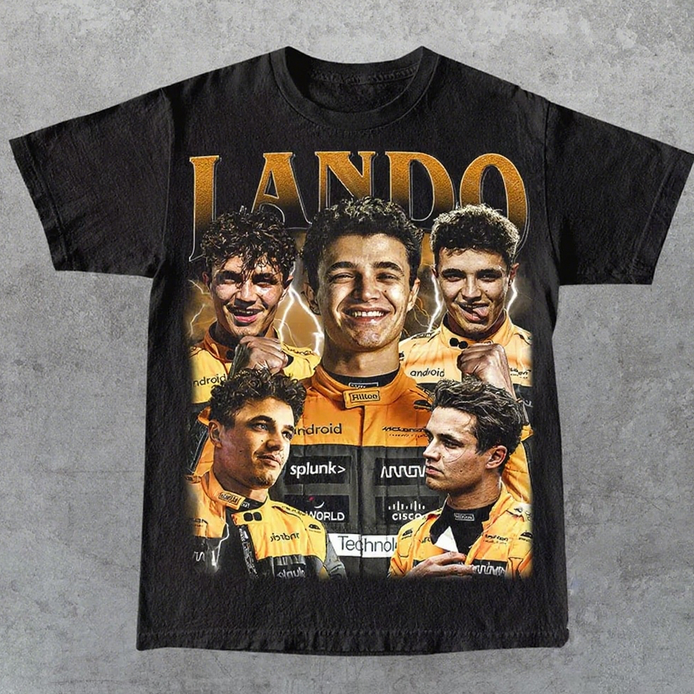 Camiseta Unissex Oversized Plus Size Feminina Masculina Lando Norris Piloto de Corrida Streetwear