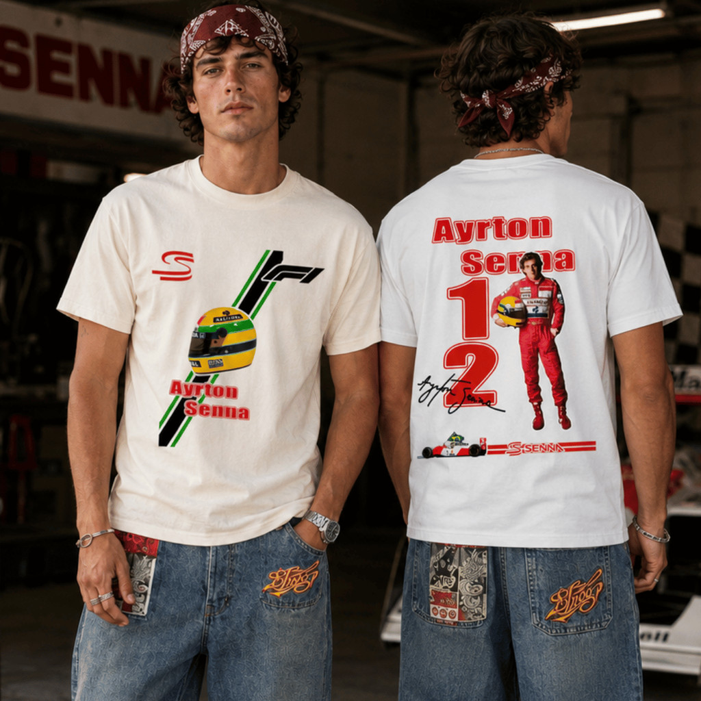 Camiseta Corrida Piloto Ayrton Senna Lendário Formula 1 Racing Motorsport Capacete Velocidade Brasil 100% Algodão