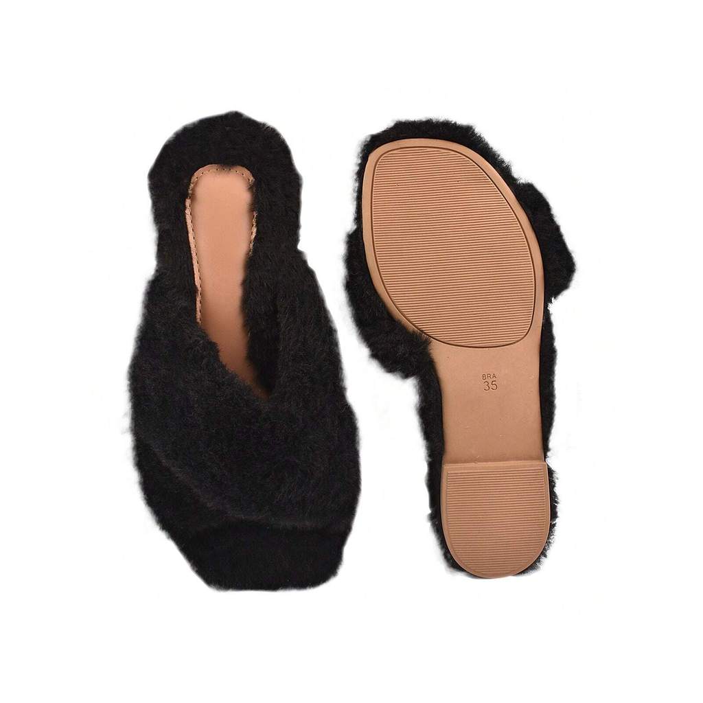 Pantufa Rasteira Feminina Casual Pelo Noiva Confort Moda