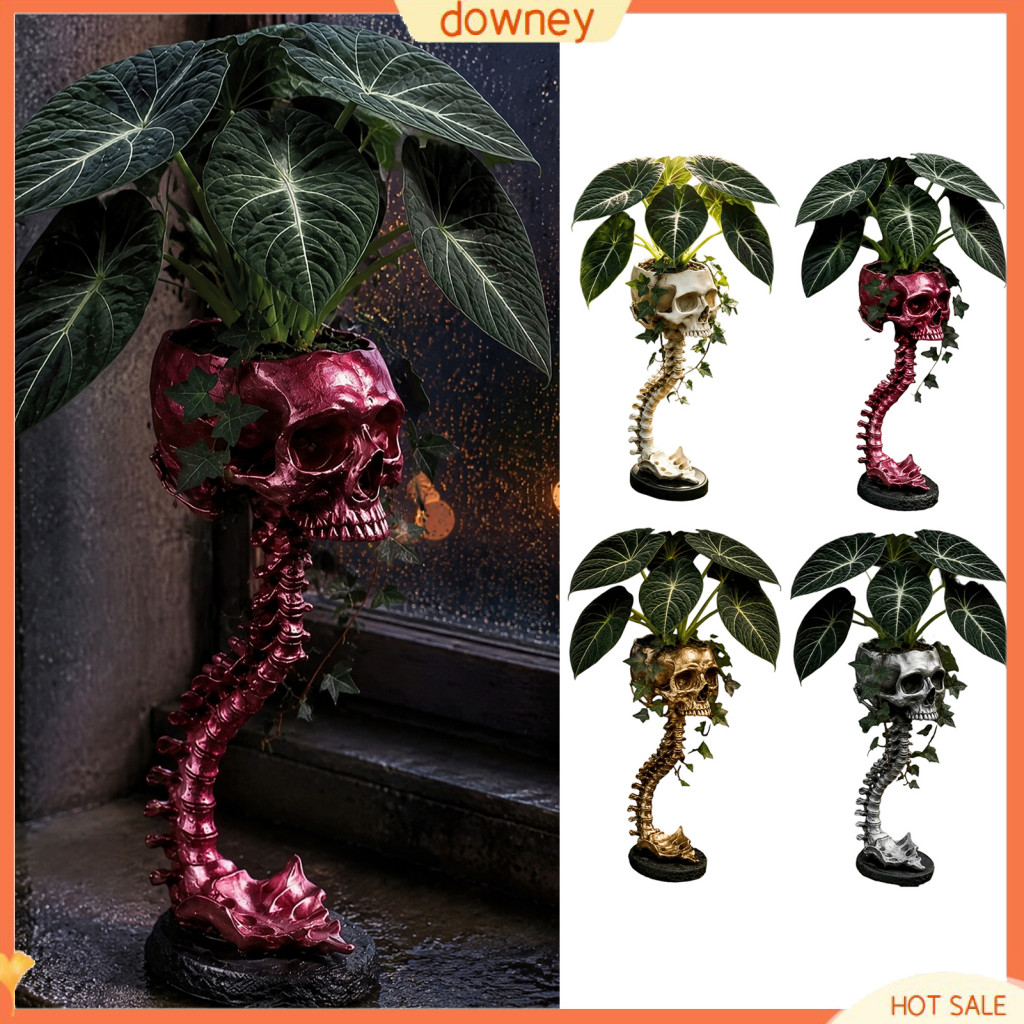 Skull Spine Resin Planter Pot – Halloween Flower Vase Spooky Skeleton Home Decor Gift for Men Women Unique Decoration