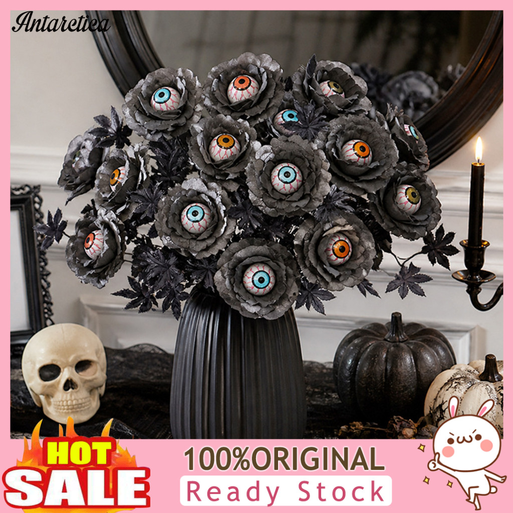 Halloween Party Decorations Realistic Decor Eyeball Flower Stem Artificial Rose with Black Branches Spooky for Vase for