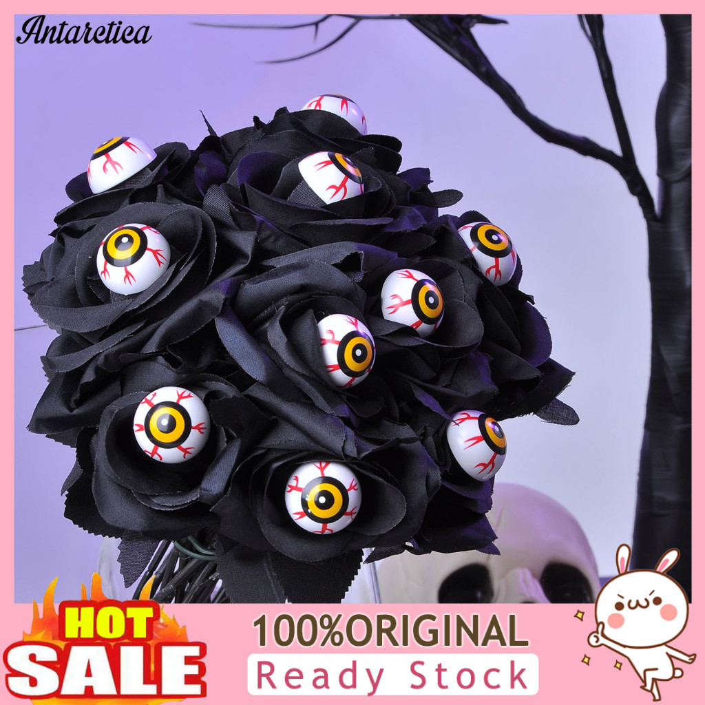 Silk Rose Bouquet Artificial Flowers Halloween Eyeball Roses with Stems – Spooky Fake for Vase Table Decorations for S