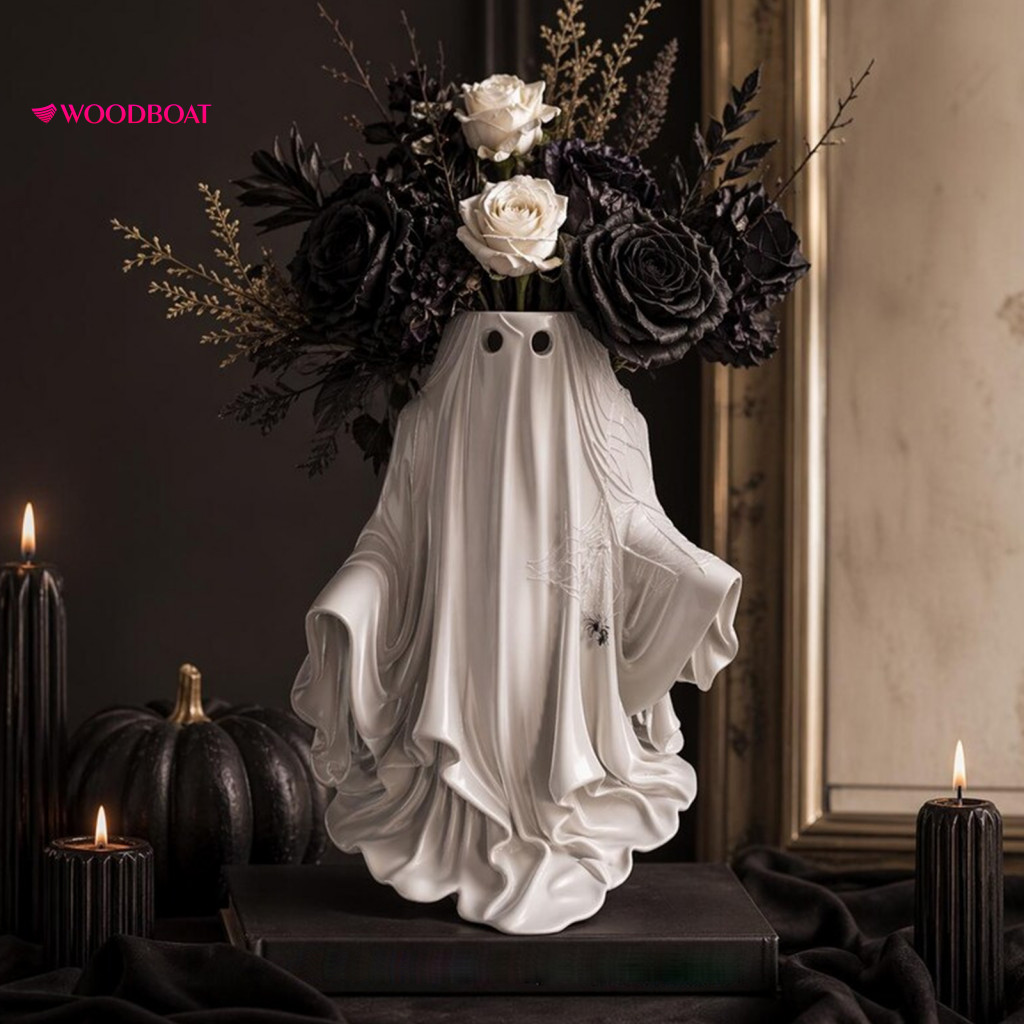 Office Halloween Decoration Ghost Flower Pot Planter White Spooky Small Decorative Plant Container for Garden Yard Porch