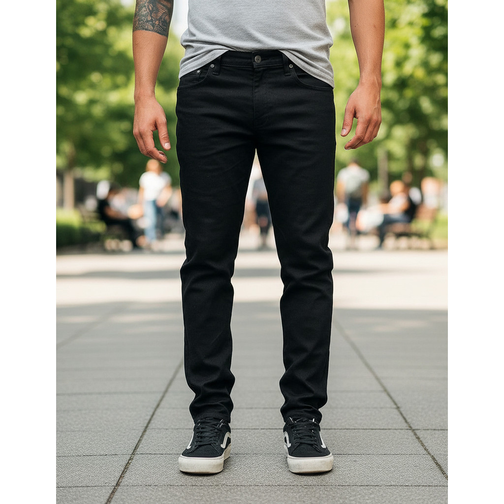 Calça Jeans Masculina Preta Slim Com Elastano Lycra Premium Vila Sul Lions Estica Não Desbota