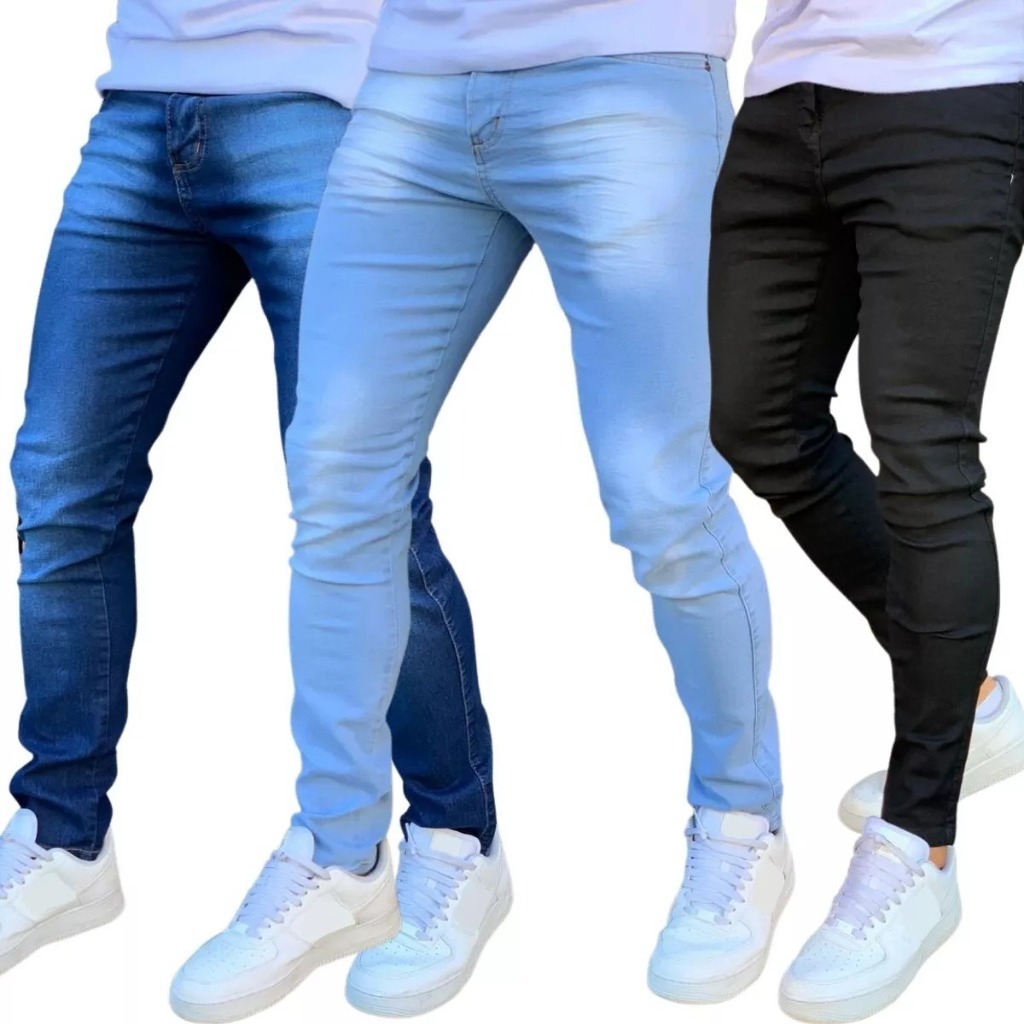 Kit Calças Jeans Skinny Masculina Com Lycra Estica Muito Nf super promoção