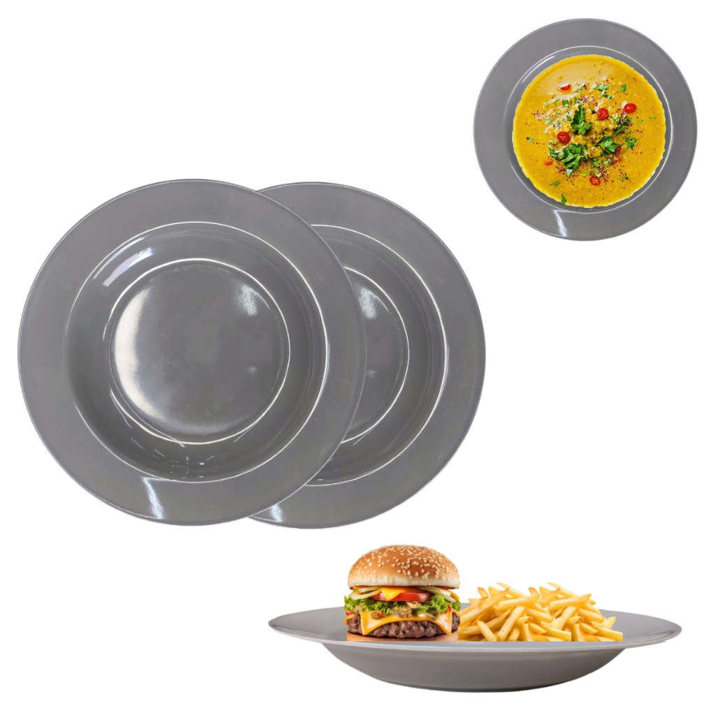Kit 2 Pratos Fundo Melamina Refeição Cozinha Sopas Caldos