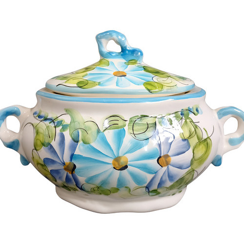 Cumbuca Porcelana Grande Com Tampa Para Caldos Sopas Cor Azul-celeste