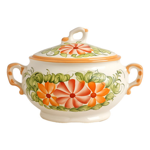 Cumbuca Porcelana Grande Com Tampa Para Caldos Sopas Cor Laranja