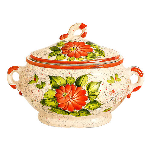 Cumbuca Porcelana Grande Com Tampa Para Caldos Sopas Cor Vermelho