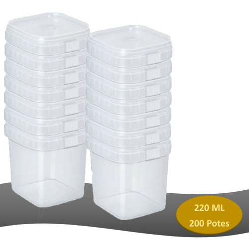 200 Potes Quadrados com Lacre Bolo no Pote Lembrancinha Farofa Creme Sopa Plástico 220ml