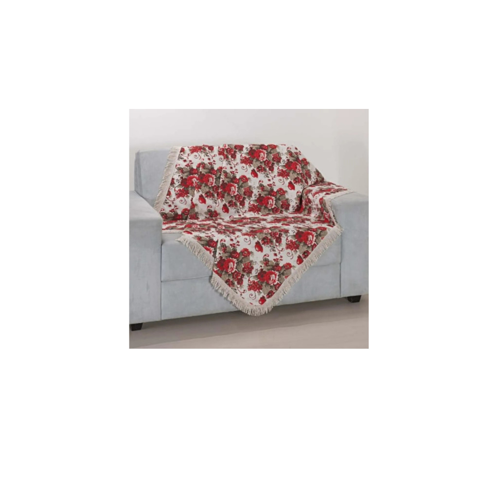 Manta Xale Para Sofá Sala Casa Luxo 1,40x1,40m Floral Vermelho