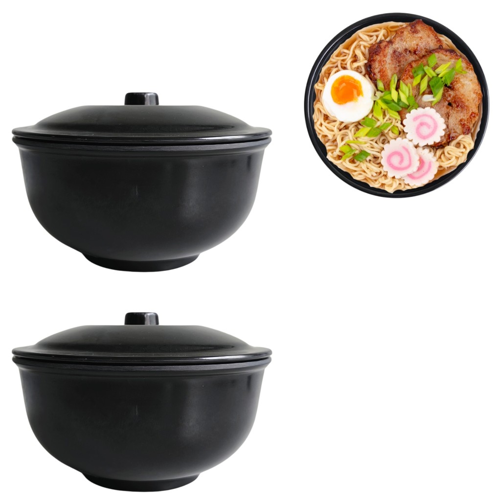 2 Tigelas Preta em Melamina 960ml Para Sopas Pote com Tampa