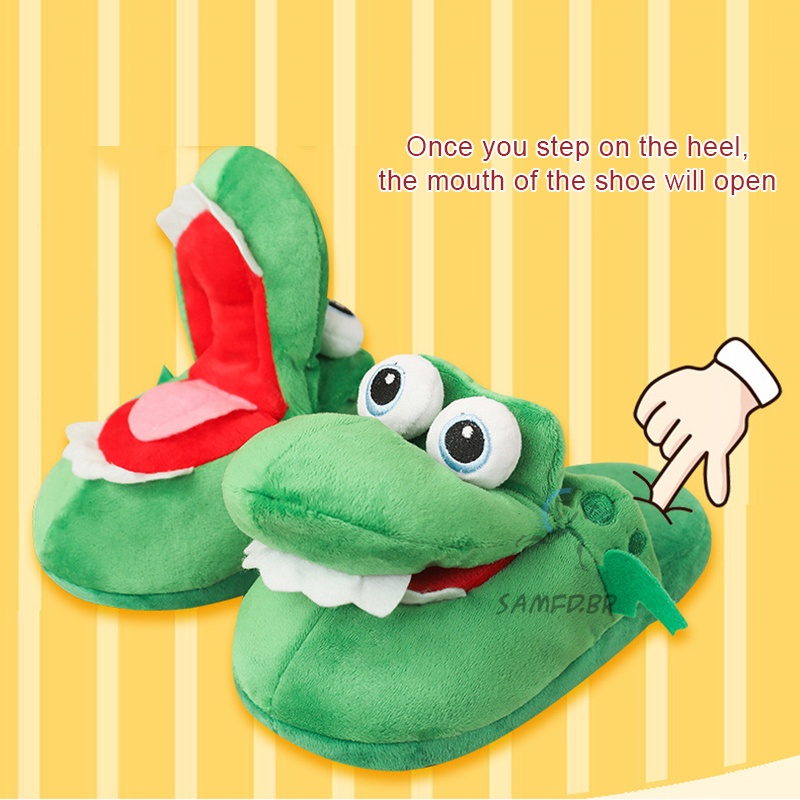 Chinelos De Pelúcia Femininos Crocodilos Com Boca Aberta Algodão Um Moving Plush Slippers Úteis Em Forma De Mulheres , Inverno