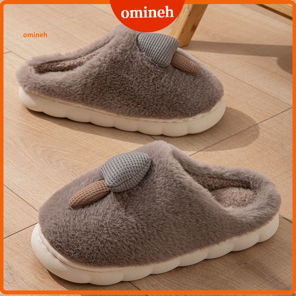 Women Indoor Slippers Cute Mushroom Plush Winter Warm Fuzzy Slip-on Shoes for Men Non-slip Outdoor Soft Cozy House for W