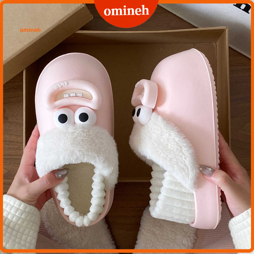 Soft Slippers Cozy Cartoon Big Eyes Winter for Women Men – Warm Fuzzy Plush Lined Slip-on Shoes Perfect for Indoor Out