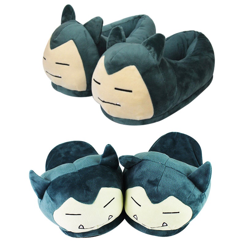 28cm Snorlax Stuffed Slippers Anime Indoor Plush Winter Warm Shoes at Home for Adults