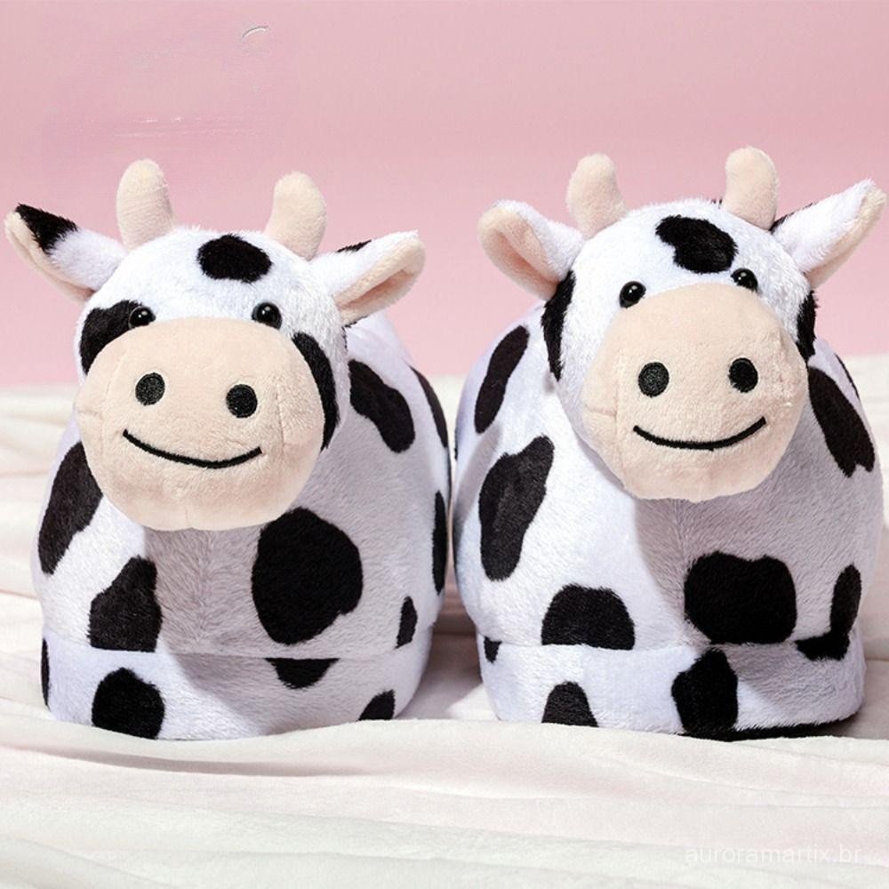 CAPS Chinelos De Vaca De Leite Kawaii Plush Sapatos De Inverno De Cartoon