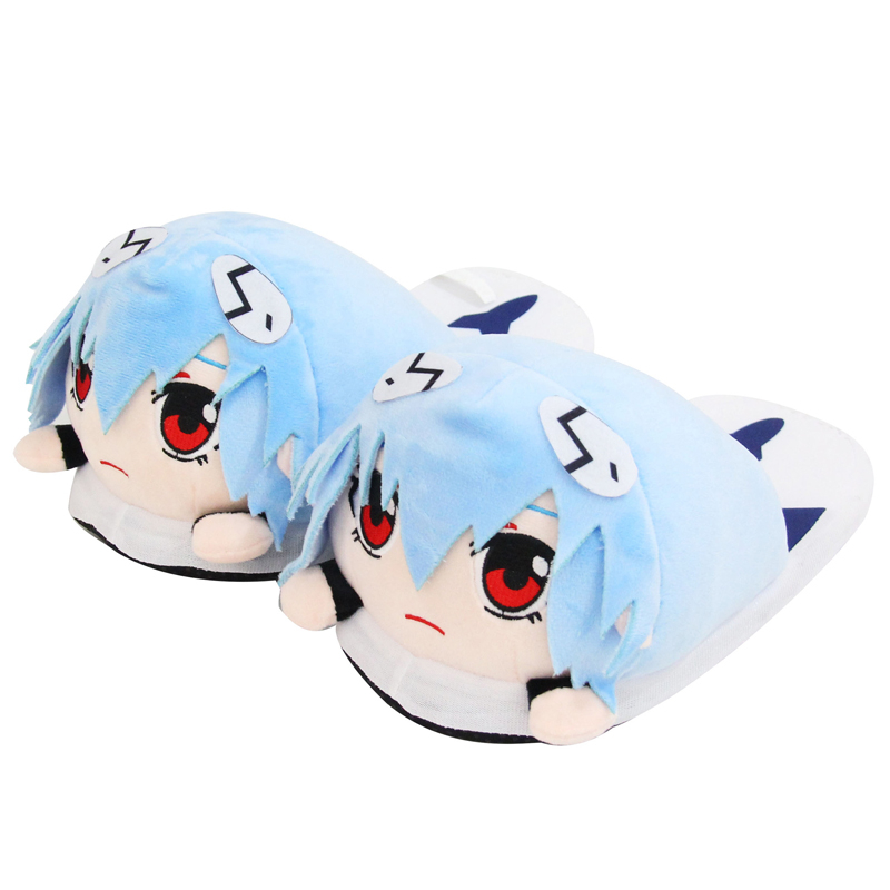 28cm Japão Anime Neon Gênesis Evangelion EVA Ayanami Rei Slippers Plush Cartoon Cosplay Sapatos De Roupa Homem Mulher Interior Casa Inverno Algodão Quente Presentes