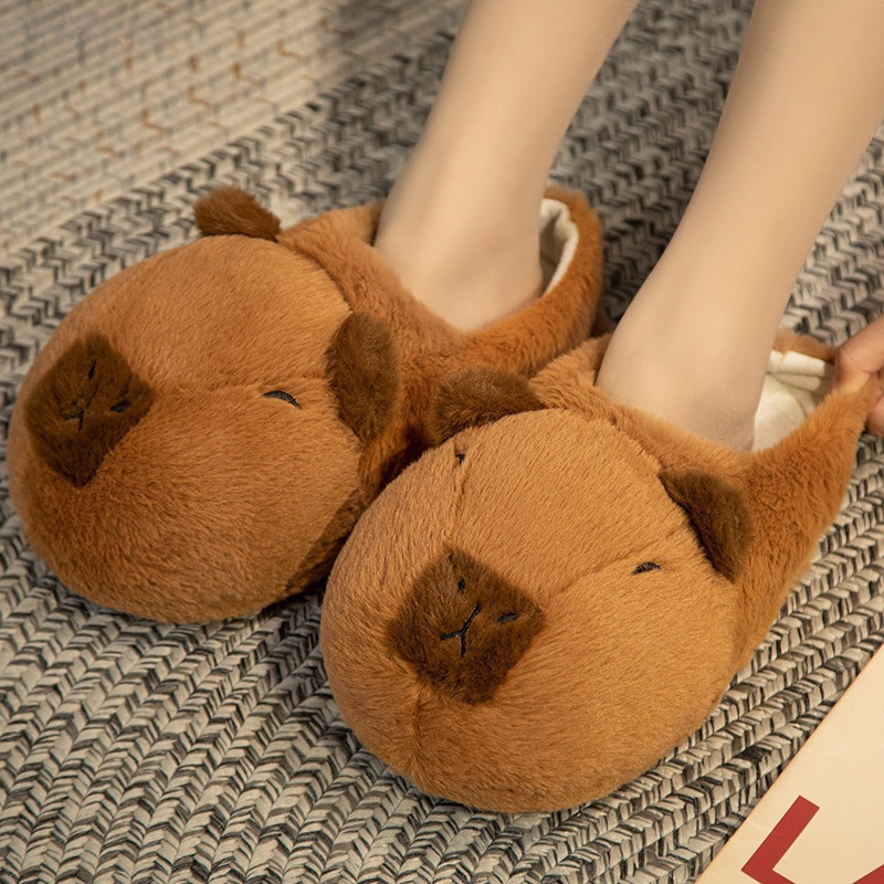 [Dhiint] Cute Cartoon Capybara Warm Slippers Lovely Plush Shoes Soft Non-Slipper Home Para O Inverno Interior Quente Em