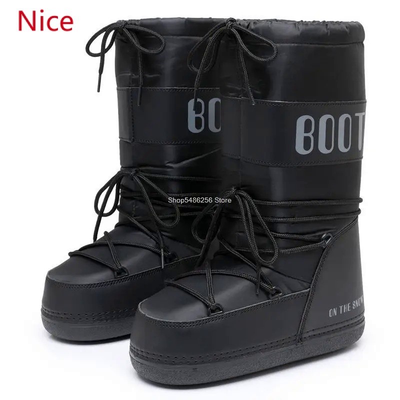 Impermeável Mulheres Neve Botas Moda Ski Botas Branco Preto Quente Inverno Plush Shoes Chunky Plataforma Plana Heel Mid-