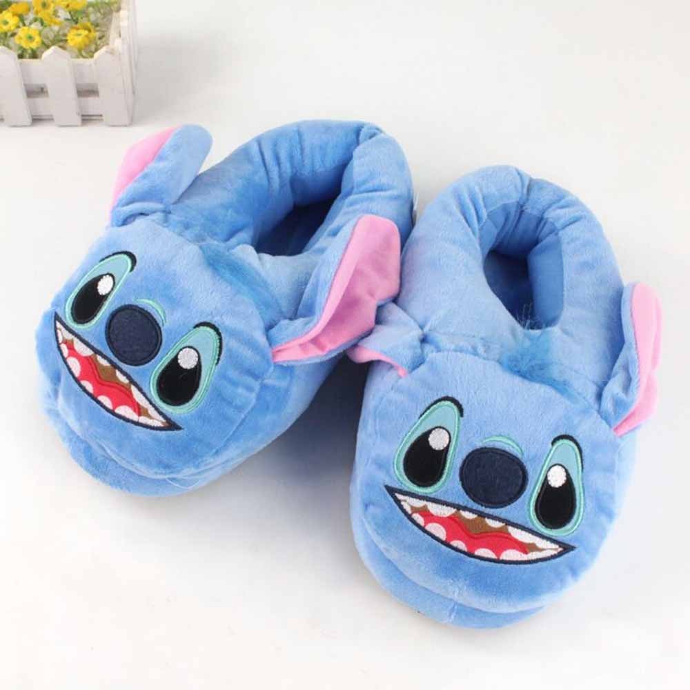 [Enviado em 24 horas]27cm Lilo E Stitch Plush Slippers Azul Alienígena Calçados De Inverno Quentes Para Adolescentes Meninas