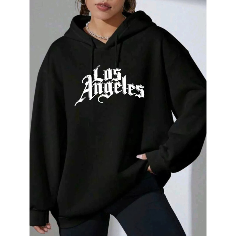 Blusa Moletom Feminina Canguru Capuz LA Algodão Premium 100 Porcento Moda Streetwear Academia Lazer