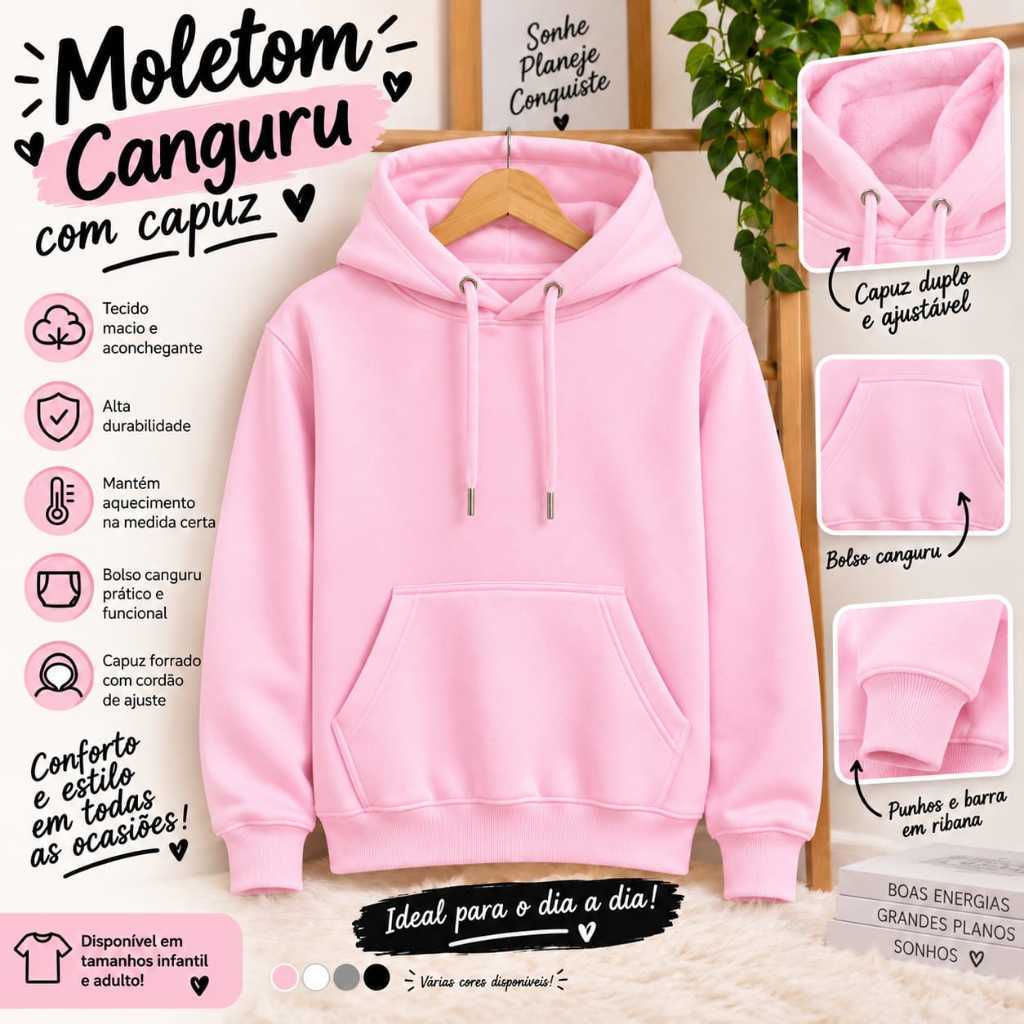 Moletom Canguru Infantil e Adulto – Conforto, Estilo e Qualidade