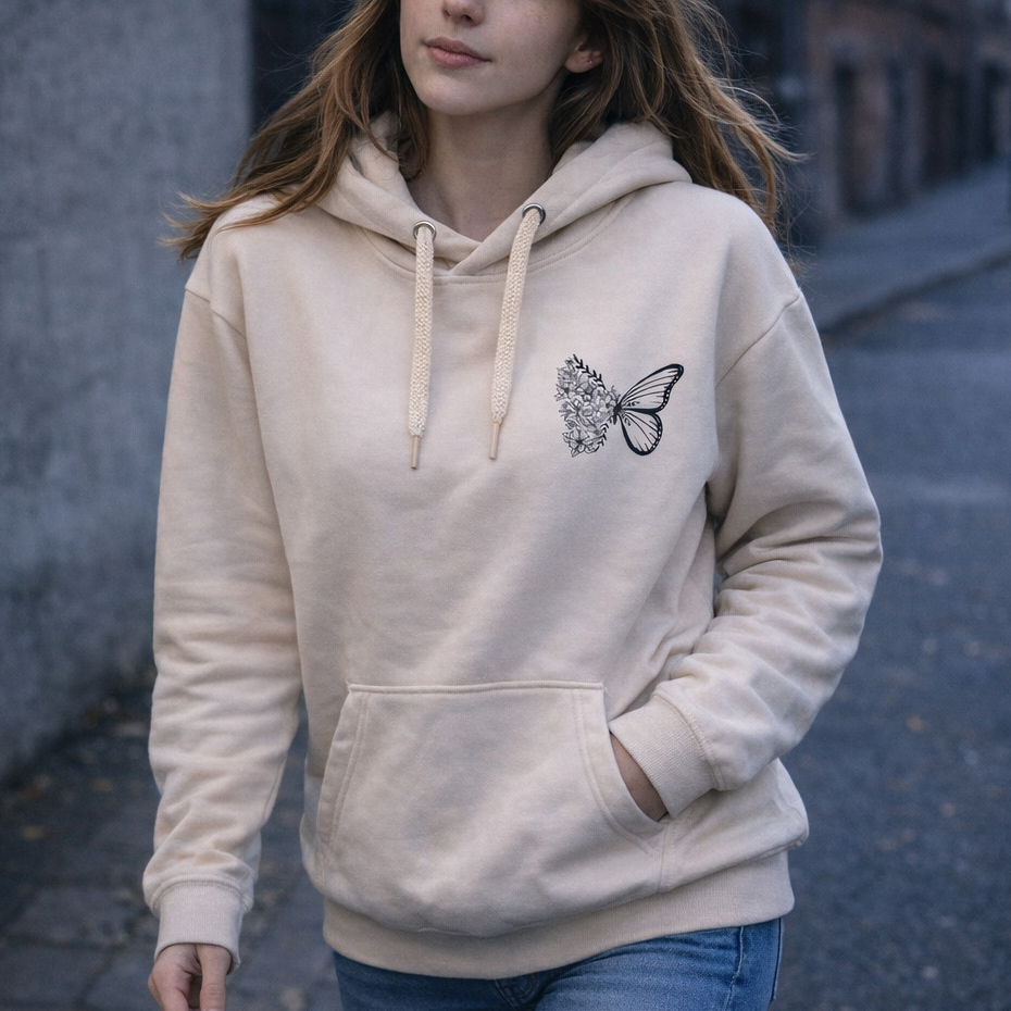 Moletom Blusa De Frio Algodão Inverno Canguru Capuz Premium Borboleta Flor Estilo Envio Imediato