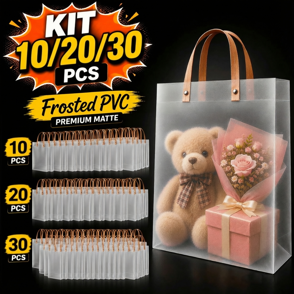 10/20/30 PCS Matte Transparent Reinforced PP Bag with Fiber Handle Reusable Plastic Shopping Bag