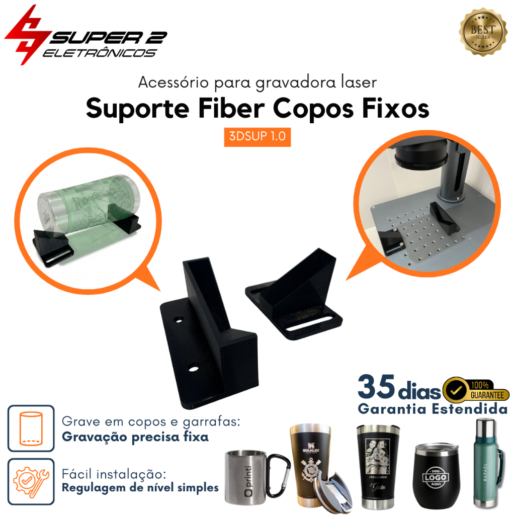 Kit Suporte Para Gravação De Copos Fixo Fiber Laser Nivelamento Fácil - Material Resistente - 2 Pçs