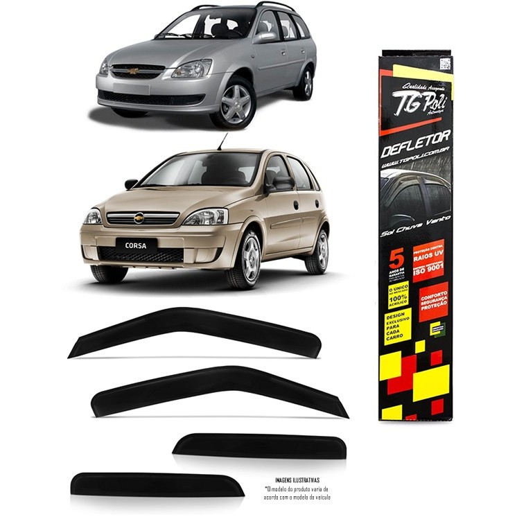 Calha Chuva Defletor TG Poli Gm Corsa Hatch Wagon Sedan Classic 1994 á 2016- 4 Portas