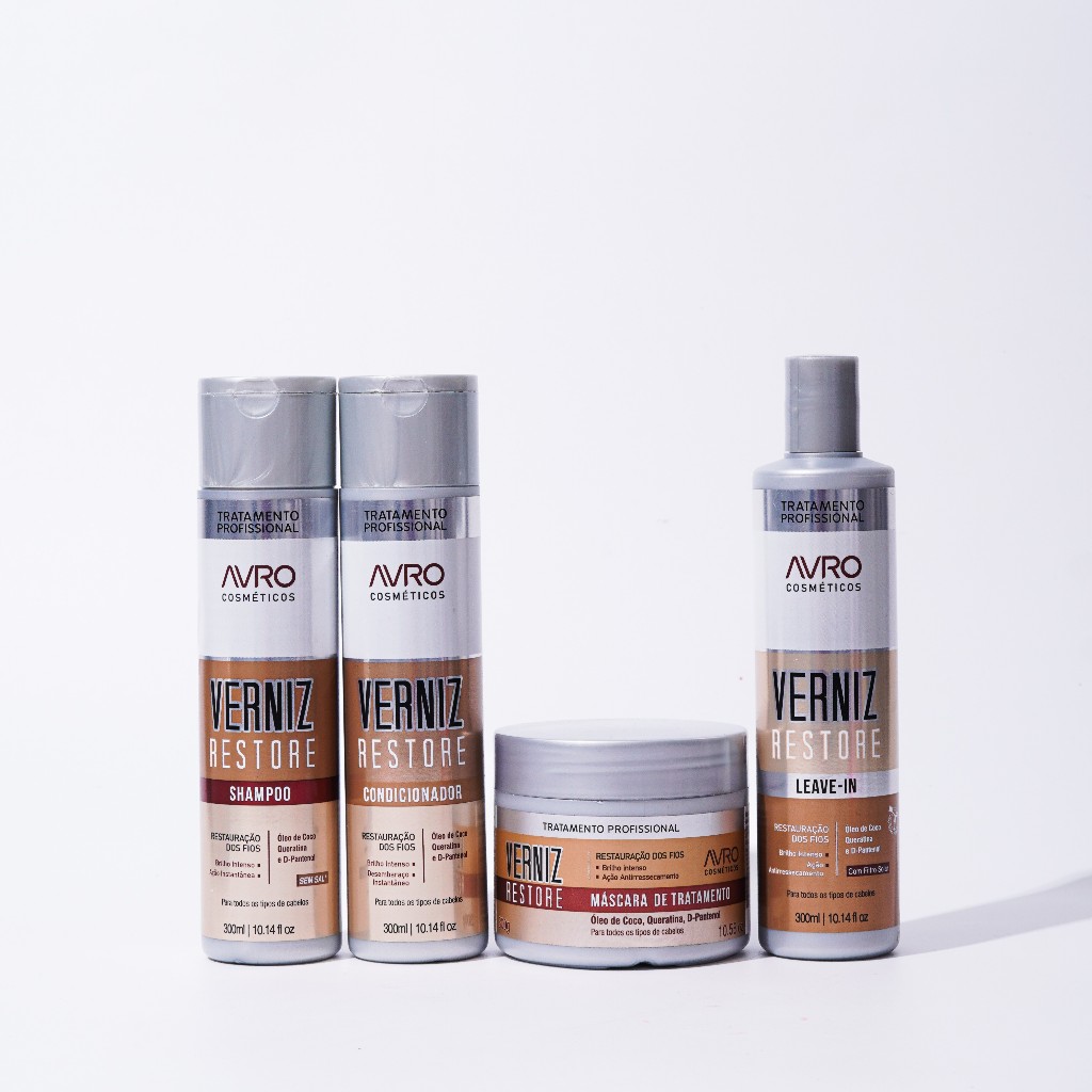 Kit Verniz Restore Avro Shampoo 300ml+Condicionador 300ml+Leave-In 300ml+Máscara de Tratamento 300g