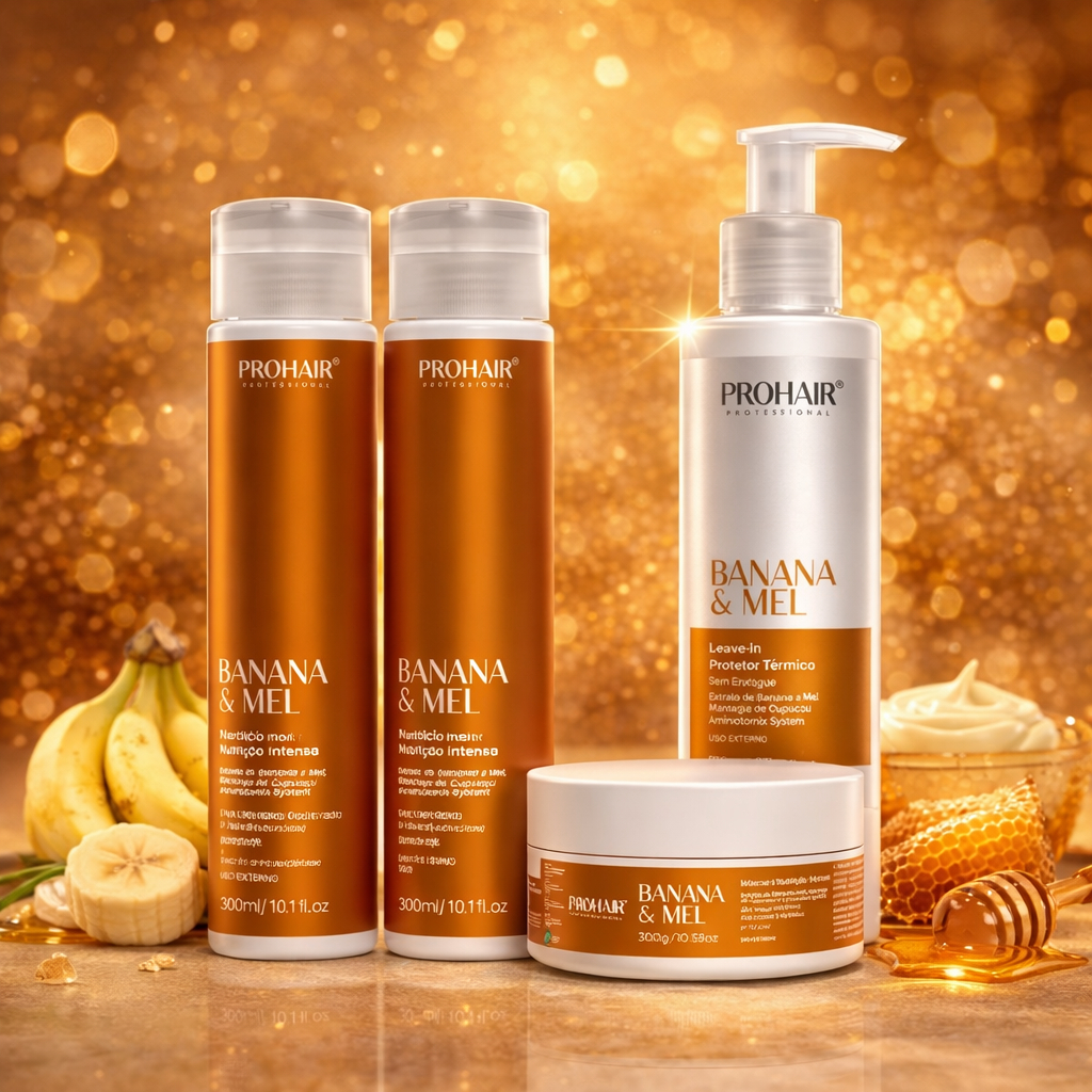 Kit Shampoo e Condicionador Mascara Capilar Leave In Banana E Mel Prohair