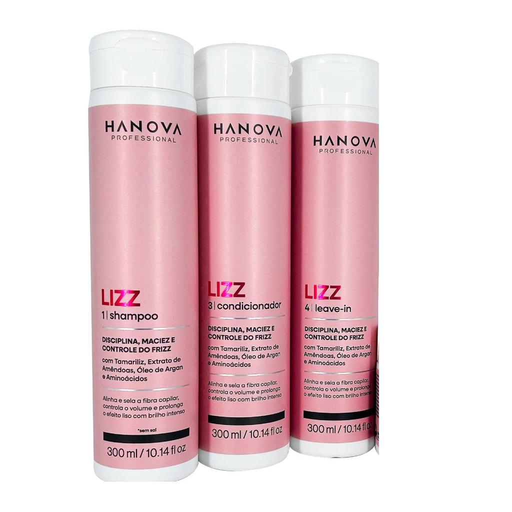 Kit Shampoo + Condicionador + Leave-in Lizz Hanova 300ml