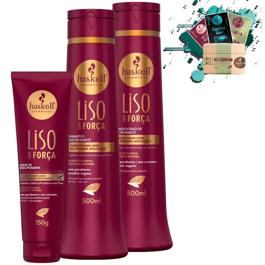 Shampoo Condicionador 500ml e Leave in 150gr Liso com Força Haskell