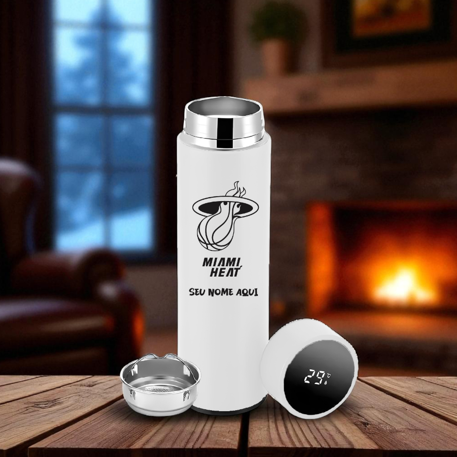 Garrafa Térmica Temperatura Digital 500ml Miami Heat + Nome