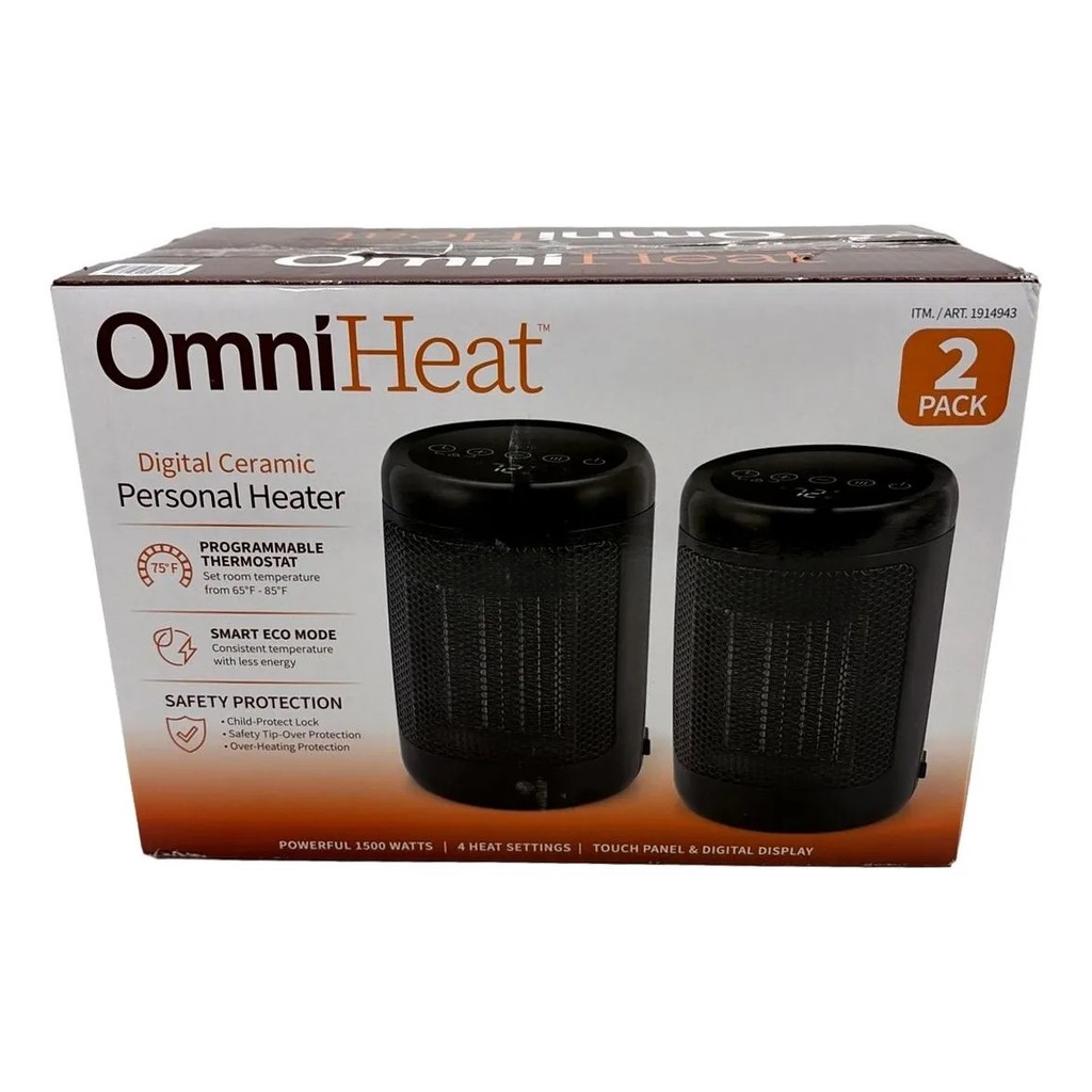 Omni Heat Aquecedor Pessoal de Cerâmica Digital 4 configurações de calor - Pack 2