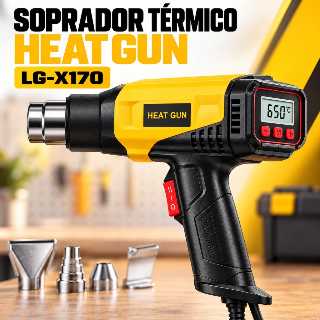 Soprador Térmico 1200W 127V Display Digital Heat Gun Temperatura Ajustável 50–650°C