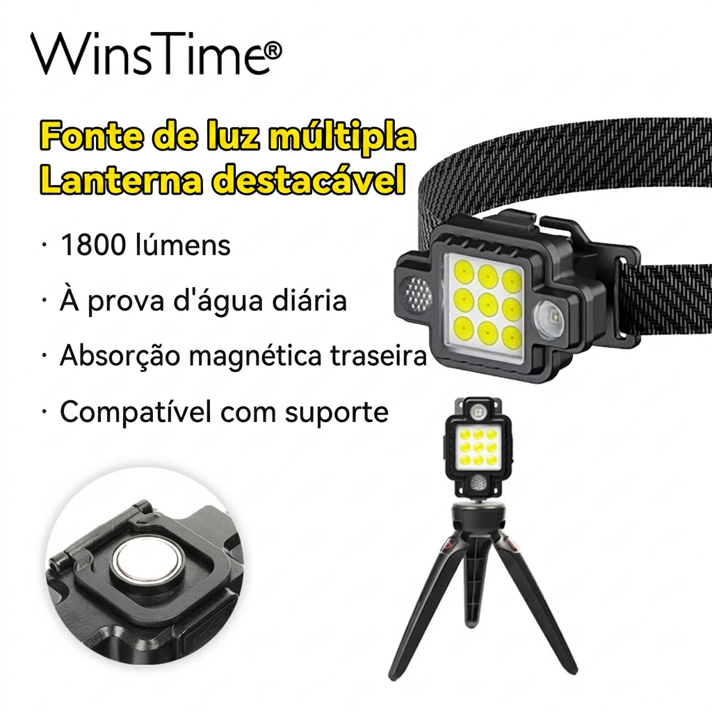 WinsTime T10 LED Farol De Trabalho Super Bright Lampu Kepala Spotlight Pesca Noturna Pequeno Montado Na Cabeça Luz Forte